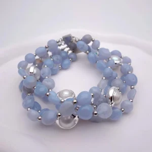 Blue Lace Agate White Pearl Bracelet