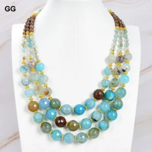 Blue Agate Brown Pearl Necklace Multi Strands