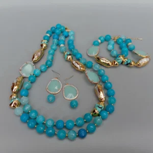 Blue Agate Turquoise Pearl Jewelry Set
