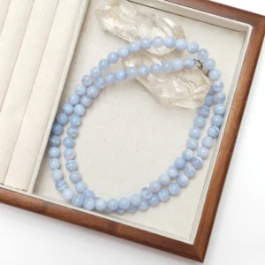 Blue Lace Agate Beaded Necklace 8mm